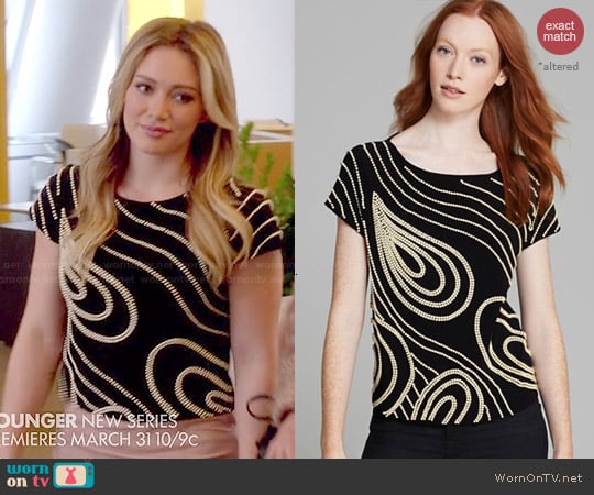 Alice + Olivia 'Christina' Faux Pearl Top worn by Kelsey Peters (Hilary Duff) on Younger