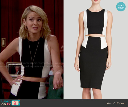 Alice + Olivia Color Block Crop Top and Pencil Skirt worn by Caroline Spencer (Linsey Godfrey) on The Bold and the Beautiful