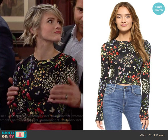 Alice + Olivia Delaina Floral Top worn by Caroline Spencer (Linsey Godfrey) on The Bold and the Beautiful