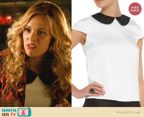 Alice + Olivia Emily Leather Collar Top worn by Natalie Hall on Star-Crossed