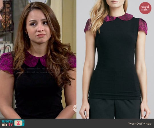 Alice + Olivia Floral-Print & Solid Top worn by Sofia Rodriguez (Aimee Carrero) on Young and Hungry