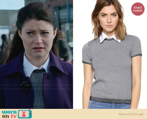 Alice + Olivia Houndstooth Top with Collar worn by Emilie de Ravin on OUAT