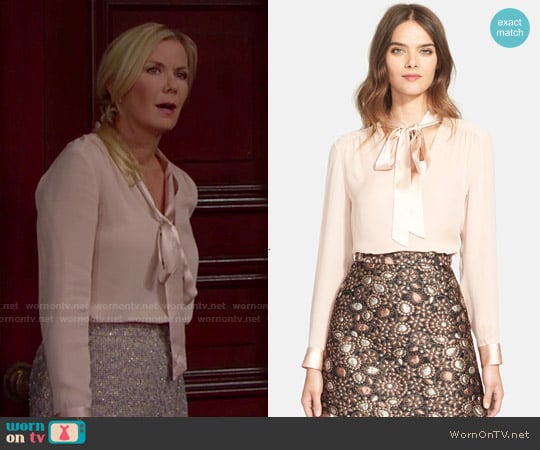 Alice + Olivia Irma Tie Neck Silk Blouse worn by Brooke Logan (Katherine Kelly Lang) on The Bold and the Beautiful