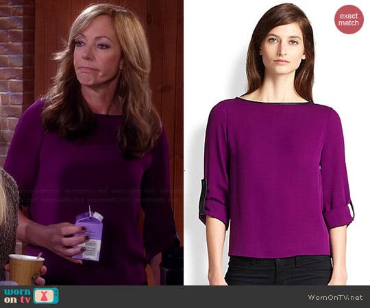 Alice + Olivia Leather Trimmed Roll Sleeve Top worn by Allison Janney on Mom