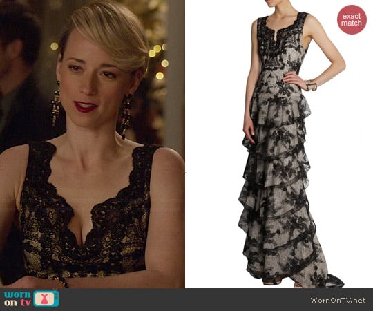 Alice + Olivia Powell Lace Gown worn by Karine Vanasse on Revenge