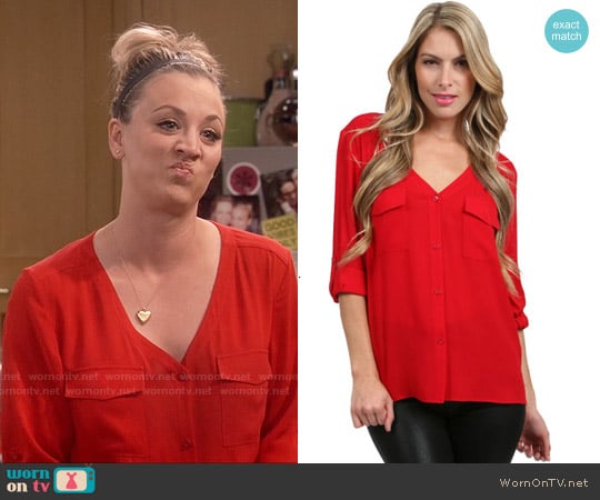 Alice + Olivia Pocket Blouse worn by Penny Hofstadter (Kaley Cuoco) on The Big Bang Theory