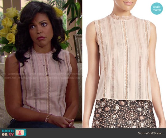 Alice + Olivia Rhona Top in Dusty Pink worn by Maya Avant (Karla Mosley) on The Bold and the Beautiful