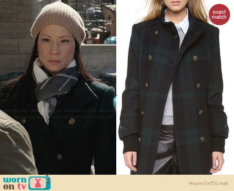 Alice + Olivia Rhonda Plaid Coat worn by Lucy Liu on Elementary