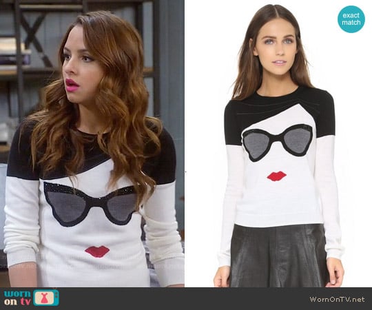 Alice & Olivia Stace Face Sweater worn by Sofia Rodriguez (Aimee Carrero) on Young and Hungry