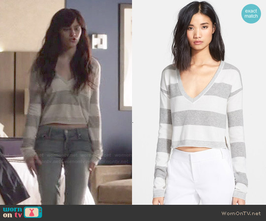 Alice + Olivia Stripe Crop Sweater worn by Layla Grant (Aubrey Peeples) on Nashville