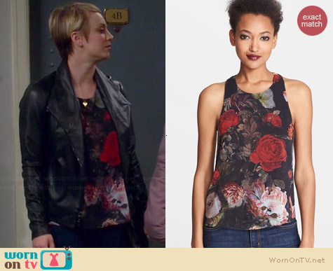 Alice + Olivia Vicky Twist Back Top worn by Kaley Cuoco on The Big Bang Theory