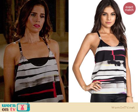 Alice + Olivia Waterfall Drape Back Tank in Horizontal Painted Stripe worn by Ana Ortiz on Devious Maids