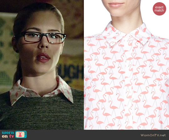 Alice + Olivia Willa Flamingo Print Shirt worn by Emily Bett Rickards on Arrow