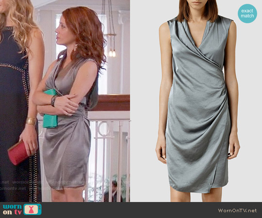 All Saints Arina Dress in Dark Wave worn by Jo (Alanna Ubach) on Girlfriends Guide to Divorce