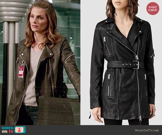 All Saints Asker Biker Jacket worn by Kate Beckett (Stana Katic) on Castle