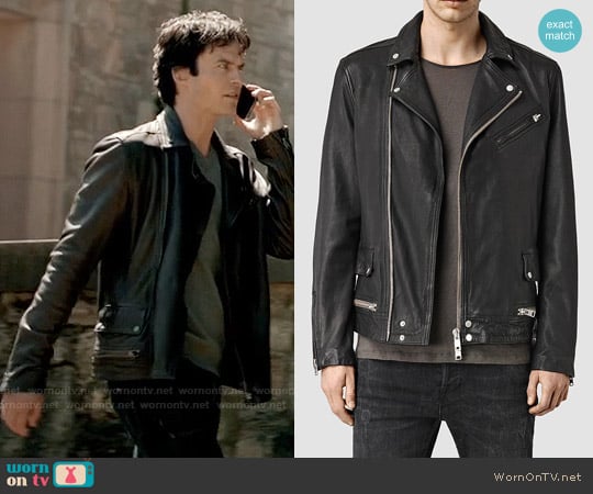 All Saints Clay Leather Jacket worn by Damon Salvatore (Ian Somerhalder) on The Vampire Diaries