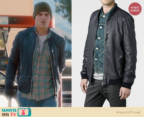 All Saints Hakonie Leather Bomber Jacket worn by Chris Zylka on The Leftovers