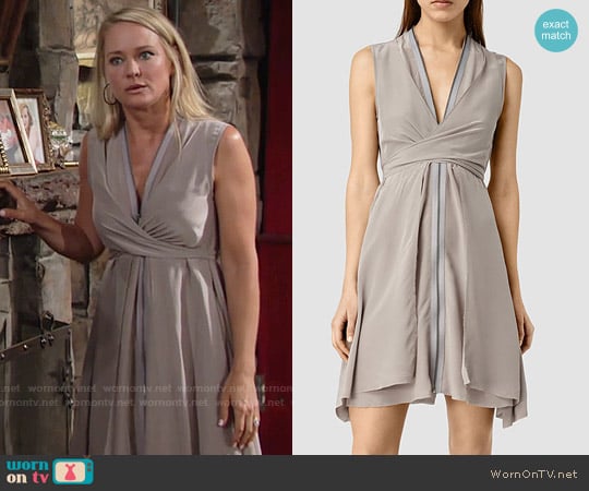 All Saints Jayda Dress in Powder Grey worn by Sharon Newman (Sharon Case) on The Young and the Restless