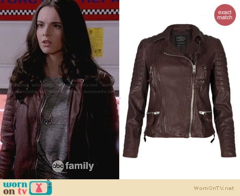 All Saints Oxblood Biker Jacket worn by Vanessa Marano on Switched at Birth