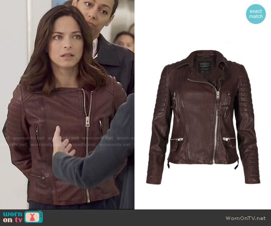 All Saints Oxblood Leather Jacket worn by Kristen Kreuk on BATB