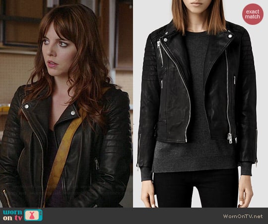 All Saints Papin Leather Jacket worn by Ophelia Lovibond on Elementary