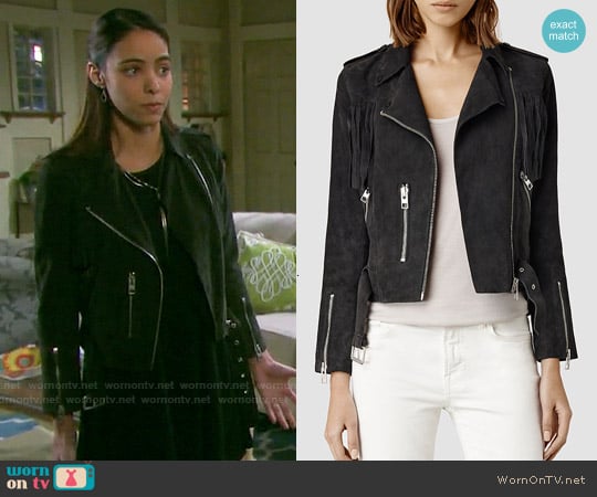 All Saints Tassel Suede Biker Jacket worn by Ciara Brady (Victoria Konefal) on Days of our Lives