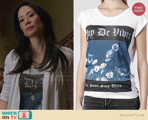 All Saints Blue Virtue Boyfriend Tshirt worn by Lucy Liu on Elementary