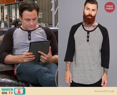 Alternative Eco Grey and Eco Black Henley worn by Jonathan Sadowski on Young & Hungry