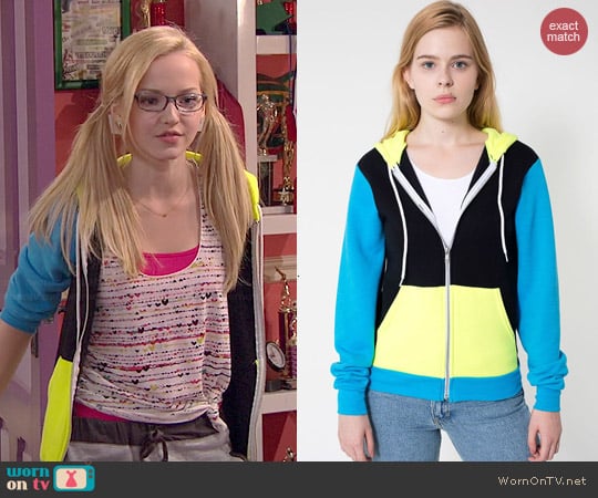 American Apparel Colorblock Hoodie in Black/Neon Yellow/Neon Blue worn by Dove Cameron on Liv & Maddie