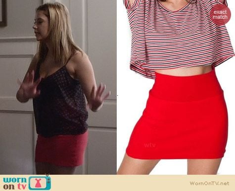 American Apparel Interlock Mini Skirt in Red worn by Ashley Benson on PLL