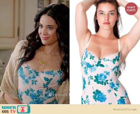 American Apparel Bra Bodysuit in Large Blue Tea Rose on Creme worn by Edy Ganem on Devious Maids