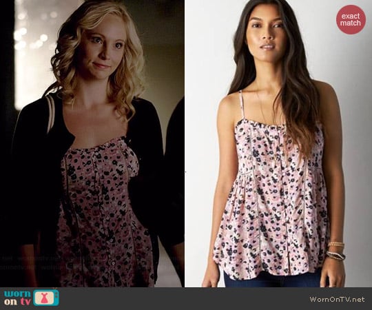 American Eagle Button Front Ruffle Tank worn by Candice Accola on The Vampire Diaries