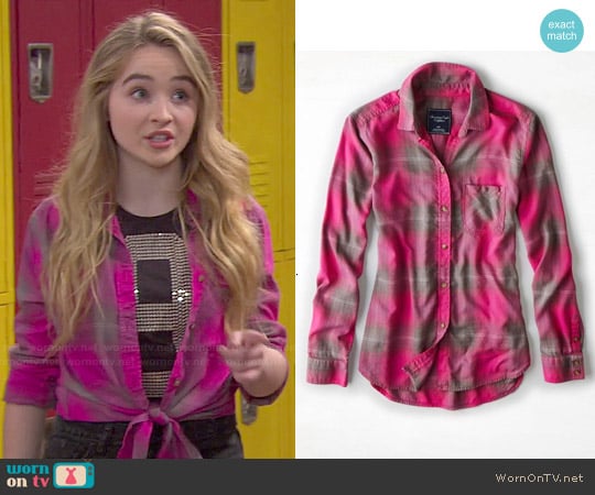 American Eagle Plaid Boyfriend Shirt worn by Maya Hart (Sabrina Carpenter) on Girl Meets World