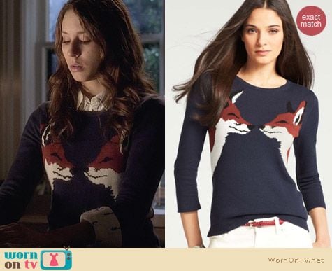 Ann Taylor Kissing Fox Sweater worn by Troian Bellisario on PLL