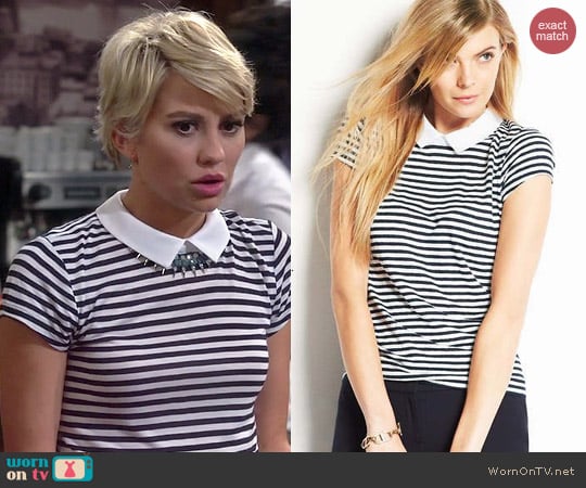 Ann Taylor Striped Collared Linen Top worn by Chelsea Kane on Baby Daddy