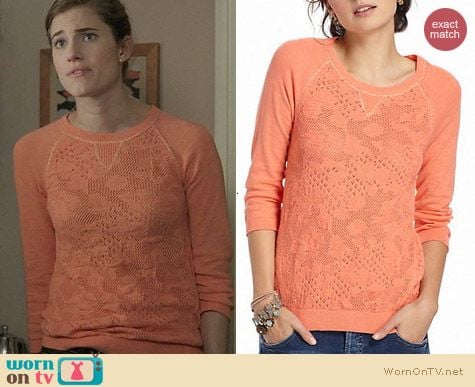 Anthropologie Empyrean Pointelle Sweater in Orange worn by Allison Williams