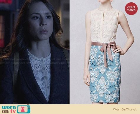 Anthropologie Lasercut Fleur-De-Lys Sheath worn by Troian Bellisario on PLL