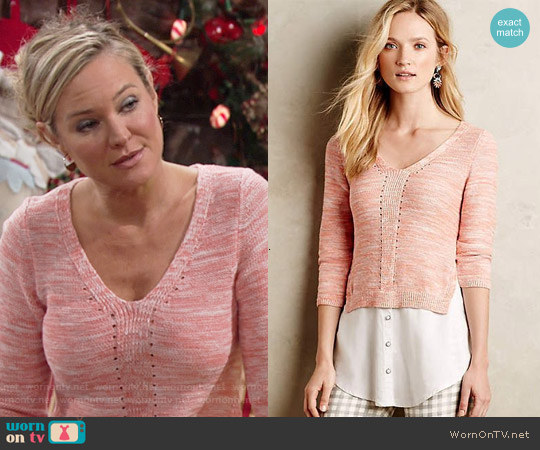 Anthropologie Layered Aselin Pullover in Rose worn by Sharon Newman (Sharon Case) on The Young and the Restless