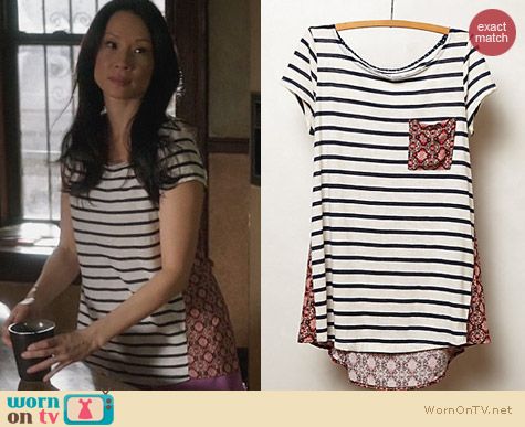 Anthropologie Back Story Tee worn by Lucy Liu on Elementary