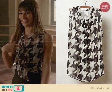 Anthropologie Bellamy Blouse in Houndstooth worn by Lea Michele on Glee