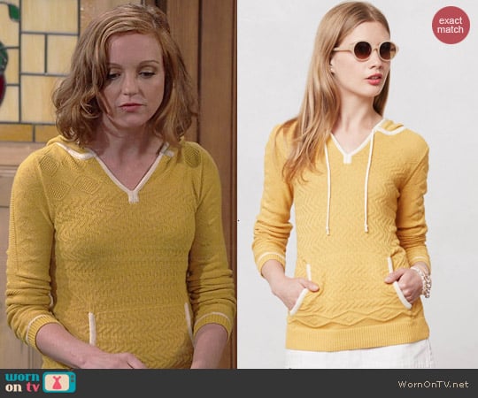 Anthropologie Bordered Knit Hoodie worn by Jayma Mays on The Millers