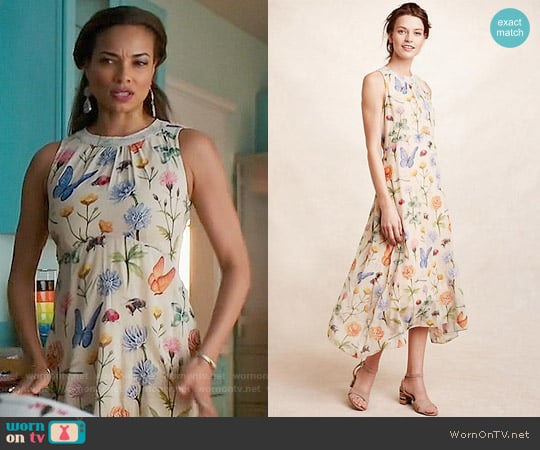 Anthropologie Pankaj & Nidhi Butterfly Garden Midi Dress worn by April Malloy (Rochelle Aytes) on Mistresses