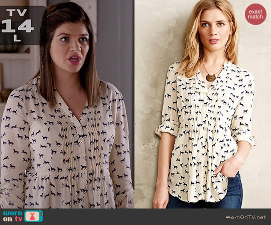 Anthropologie Composed Pintuck Buttondown worn by Casey Wilson on Marry ME