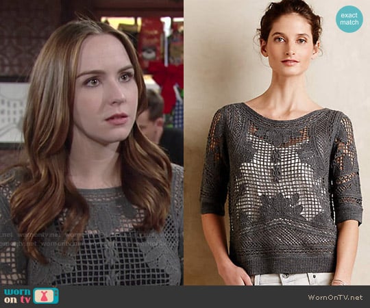 Anthropologie Crochet Stitch Pullover worn by Mariah Copeland (Camryn Grimes) on The Young and the Restless