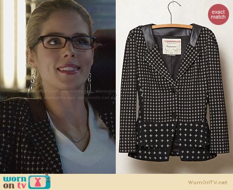 Anthropologie Crosswise Knit Jacket worn by Emily Bett Rickards on Arrow