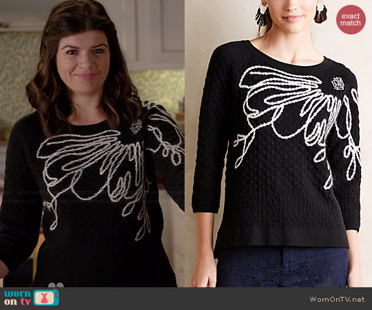 Anthropologie Ivory Bloom Pullover worn by Casey Wilson on Marry Me