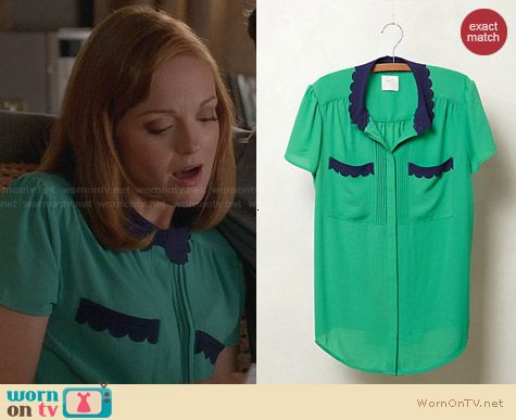 Anthropologie Lasercut Lace Blouse worn by Jayma Mays on Glee