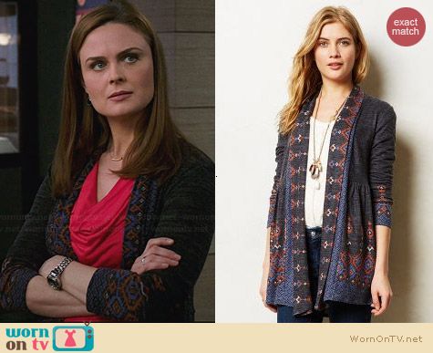 Anthropologie Laurette Cardigan worn by Emily Deschanel on Bones