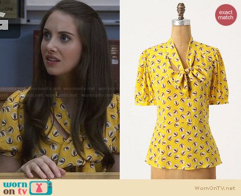 Anthropologie Lemon Liftoff Blouse worn by Alison Brie on Community