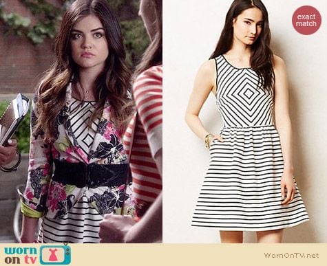 Anthropologie Mitred Stripe Dress worn by Lucy Hale on PLL